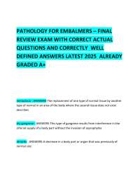 Pathology for Embalmers: Final Review Exam with Answers
