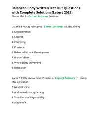 Balanced Body Pilates Certification Exam Questions and Answers