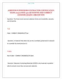 Asbestos Supervisor Contractor Certification Exam: 400 Questions and Answers