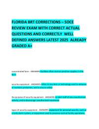 FLORIDA BRT CORRECTIONS – SOCE REVIEW EXAM WITH CORRECT ACTUAL QUESTIONS AND ANSWERS 2025
