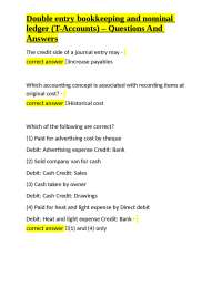 Double Entry Bookkeeping and Nominal Ledger (T-Accounts) - Questions and Answers