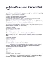 Marketing Management Chapter 13 Test Bank Exam With Questions and Correct Answers