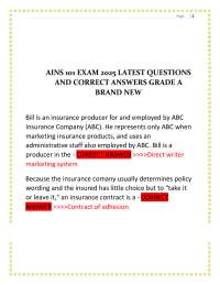 AINS 101 Exam 2025: Insurance Concepts and Principles