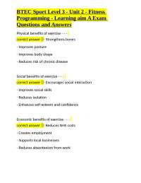 BTEC Sport Level 3 - Unit 2 - Fitness Programming - Learning aim A Exam Questions and Answ