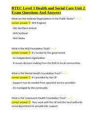 BTEC Level 3 Health and Social Care Unit 2 Exam Questions And Answers