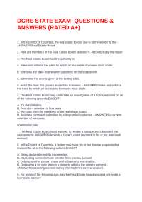 District of Columbia Real Estate License Exam Questions and Answers