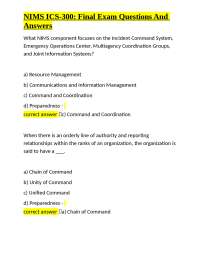 NIMS ICS-300: Final Exam Questions And Answers