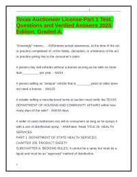 Texas Auctioneer License-Part 1 Test. Questions & Verified Answers 2025 Edition. Graded A