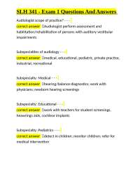 SLH 341 - Exam 1 Questions and Answers: Audiology Fundamentals