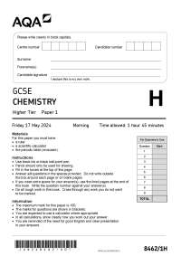 AQA GCSE Chemistry paper 1 2024 full paper