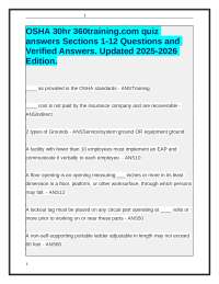OSHA 30hr 360training.com quiz answers Sections 1-12 Questions and Verified Answers.