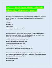 NSG 311 Final Exam Review Questions (Maternity) with correct answers
