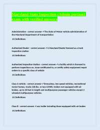 Maryland State Inspection (Admin portion) Exam with Verified Answers