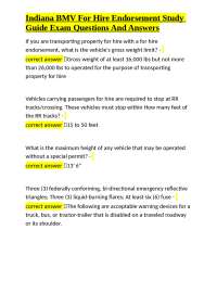 Indiana BMV For Hire Endorsement Study Guide Exam Questions And Answers