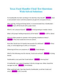 Texas Food Handler Final Test Questions and Answers