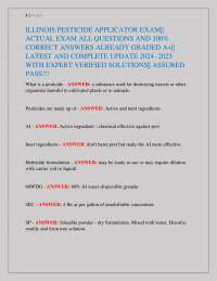 ILLINOIS PESTICIDE APPLICATOR EXAM|| ACTUAL EXAM ALL QUESTIONS AND 100% CORRECT ANSWERS