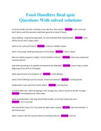 Food Handlers Final Quiz: Questions and Answers
