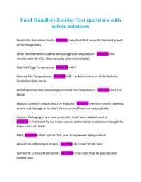 Food Handlers License Test Questions and Answers