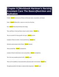 Chapter 8 [Workbook Hartman's Nursing Assistant Care The Basics]Nutrition and Hydration