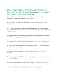 Texas Property and Casualty Insurance Exam Questions and Answers