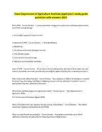 Texas Department of Agriculture Pesticide Applicator's study guide questions with answers