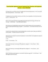 Texas Pesticide Applicator General Standards Exam Questions with Approved Answers | Latest