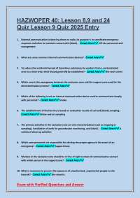 HAZWOPER 40: Lesson 8,9 and 24 Quiz Lesson 9 Quiz 2025 Entry
