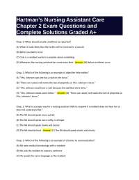 Hartman's Nursing Assistant Care Chapter 2 Exam Questions and Complete Solutions Graded A+
