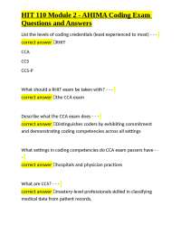 HIT 110 Module 2 - AHIMA Coding Exam: Questions and Answers