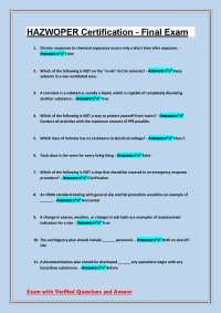 HAZWOPER Certification Final Exam: Multiple Choice Questions and Answers