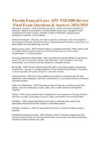 Florida Funeral Laws -SPC FSE2080 Review Final Exam Questions & Answers 2024/2025