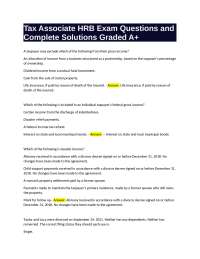 Tax Associate HRB Exam Questions and Complete Solutions Graded A+