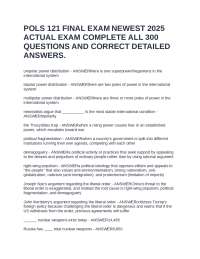 POLS 121 FINAL EXAM NEWEST 2025 ACTUAL EXAM COMPLETE ALL 300 QUESTIONS AND CORRECT DETAIL
