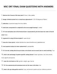 MSC ORT FINAL EXAM QUESTIONS WITH ANSWERS