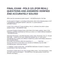 FINAL EXAM - POLS 121 (FOR REAL) QUESTIONS AND ANSWERS VERIFIED AND ACCURATELY SOLVED