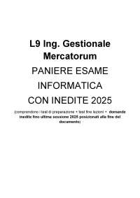 paniere di informatica ing Gestionale L9  AA 24/25 inedite 2025 aggiornamento domande 2