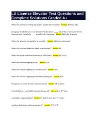 LA License Elevator Test Questions and Complete Solutions Graded A+