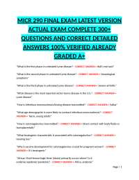MICR 290 FINAL EXAM LATEST VERSION ACTUAL EXAM COMPLETE 300+ QUESTIONS AND CORRECT ANSWERS