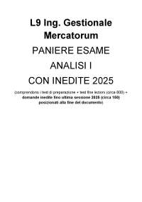 Paniere Analisi I ing Gestionale L9 -AA 24/25 +inedite 2025 + aggiornamento domande 2025