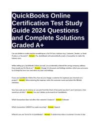 QuickBooks Online Certification Test Study Guide 2024 Questions and Complete Solutions Gra
