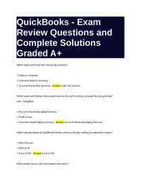 QuickBooks Exam Review Questions and Complete Solutions