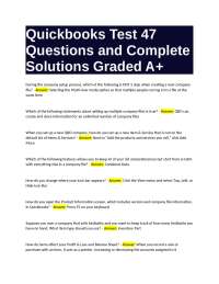Quickbooks Test 47: Questions and Complete Solutions Graded A+
