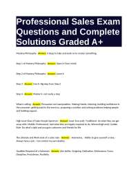 Professional Sales Exam: Questions and Complete Solutions Graded A+