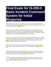 Incident Command System (ICS) for Initial Response: Final Exam for IS-200.C