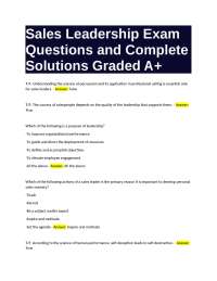 Sales Leadership Exam Questions and Complete Solutions Graded A+