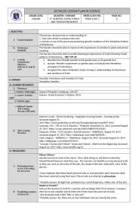 Detailed Lesson Plan in Science: Heredity and Variation of Traits (Mendelian Genetics)