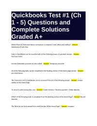 QuickBooks Test #1 (Ch 1 - 5) Questions and Complete Solutions