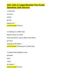 ASL Unit 4 Comprehension Test Exam: Questions and Answers
