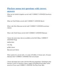 Pluckers Menu Test Questions and Answers