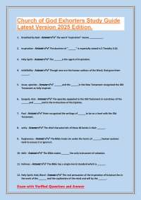 Church of God Exhorters Study Guide: Exam with Verified Questions and Answers